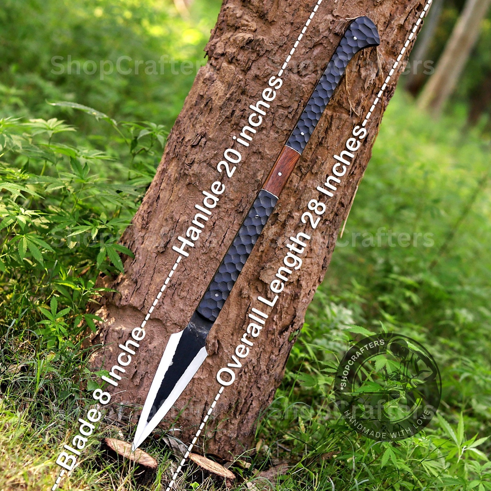 CUSTOM HANDMADE HIGH CARBON STEEL BOAR HUNTING SPEAR WITH LEATHER SHEATH