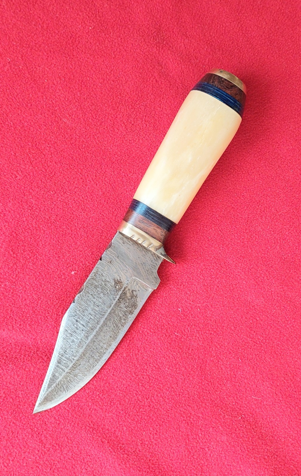 8.5″ Handmade Every Day Carry , Damascus Steel, Bone Grip & Leather Sheath