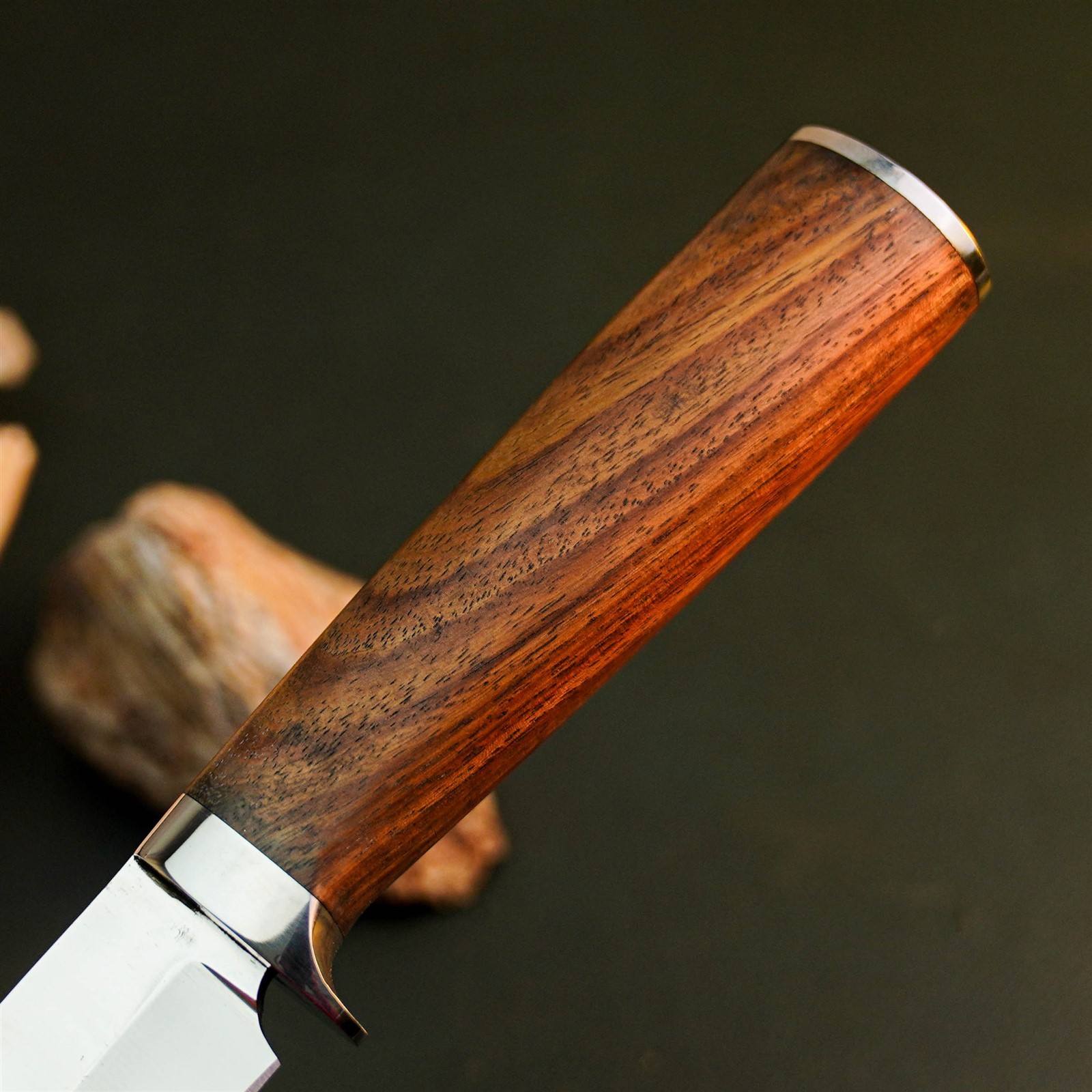 8.9″ Stainless Tactical Knife Half Tang Wood Handle Fixed Blade + Sheath