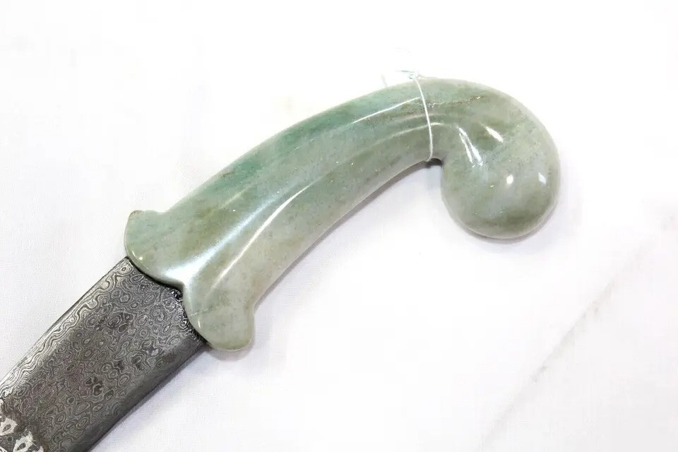 Dagger Knife Damascus Steel Blade Silver Koftgiri Aventurine Stone Handle E78