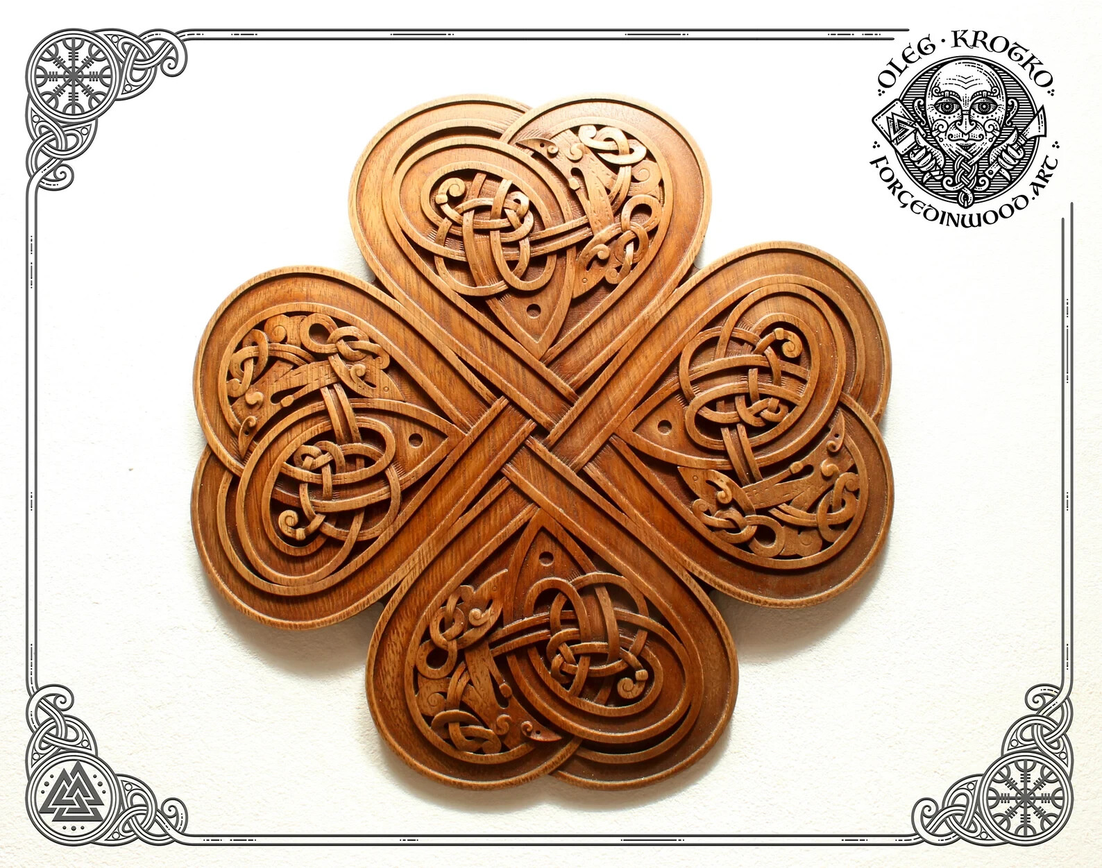 Luxury Carved Celtic Clover Hearts, Symbol of Eternal Love, Norse Wooden Picture