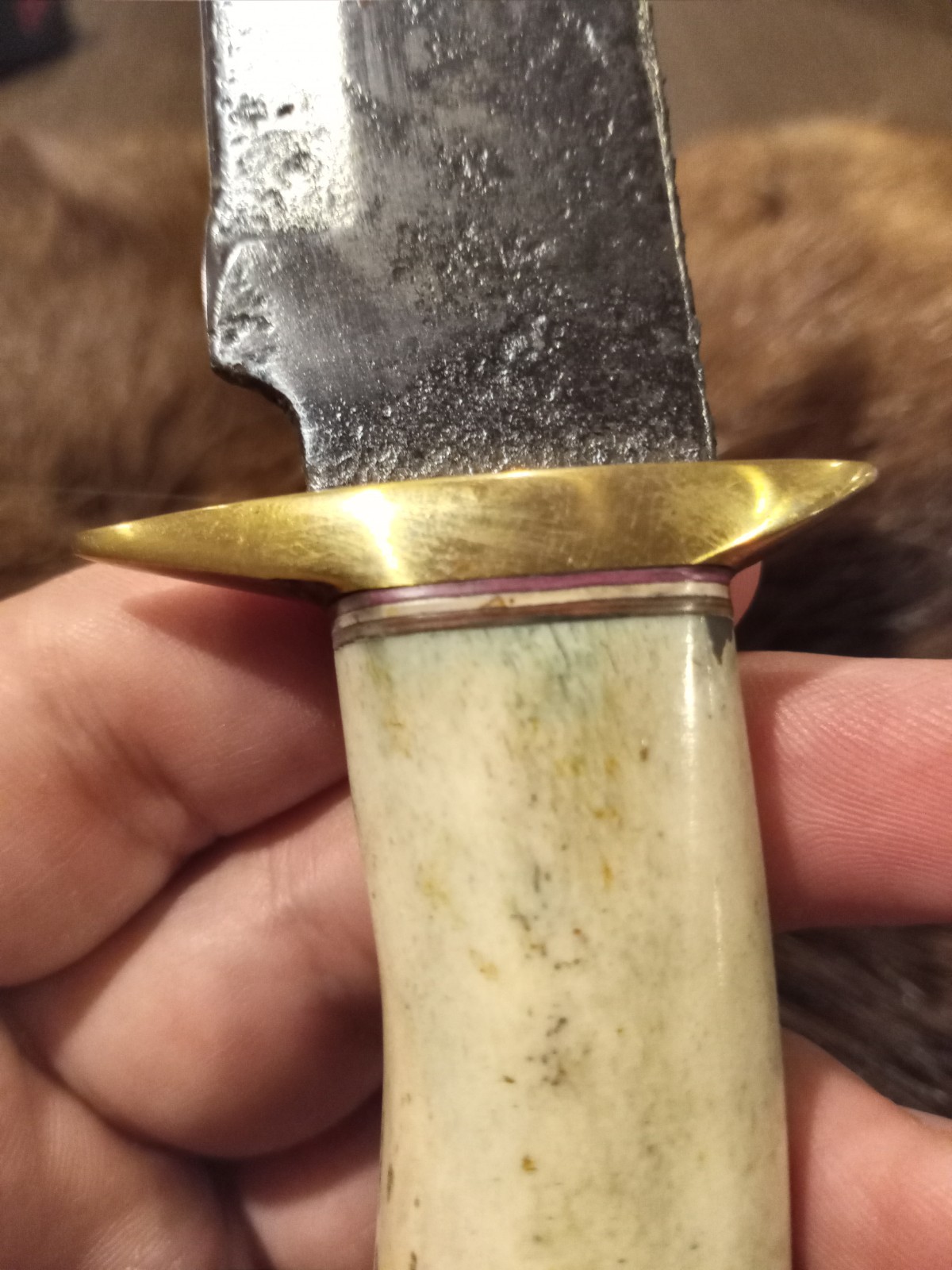 Handmade Whitetail Deer Antler Handled Knife Forged Brass Guard Hunting Bowie
