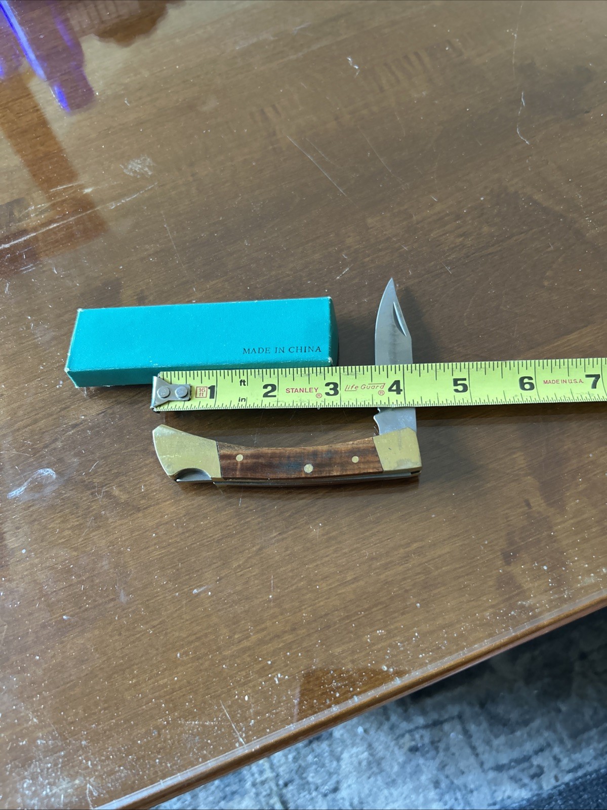 Wood and Brass Knife Pocket Knife Unused