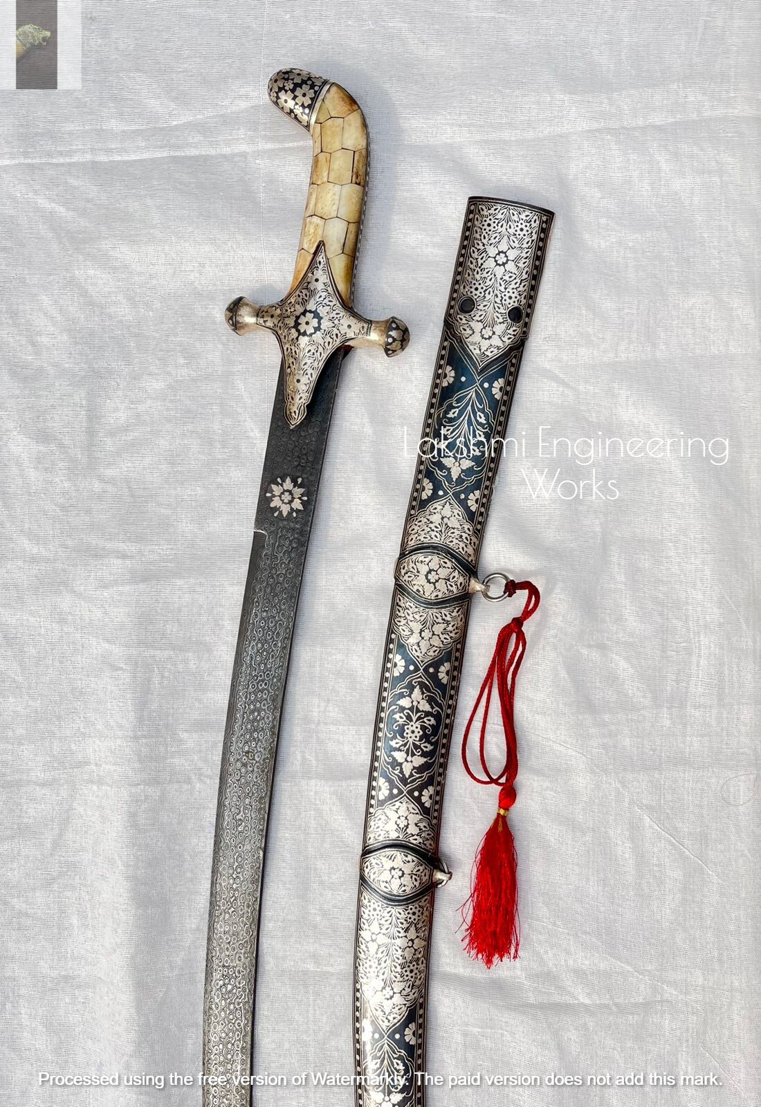 KILIJ SWORD, KILIJ HEAD, ARABIAN silver calligraphy scabbard sword, damascus