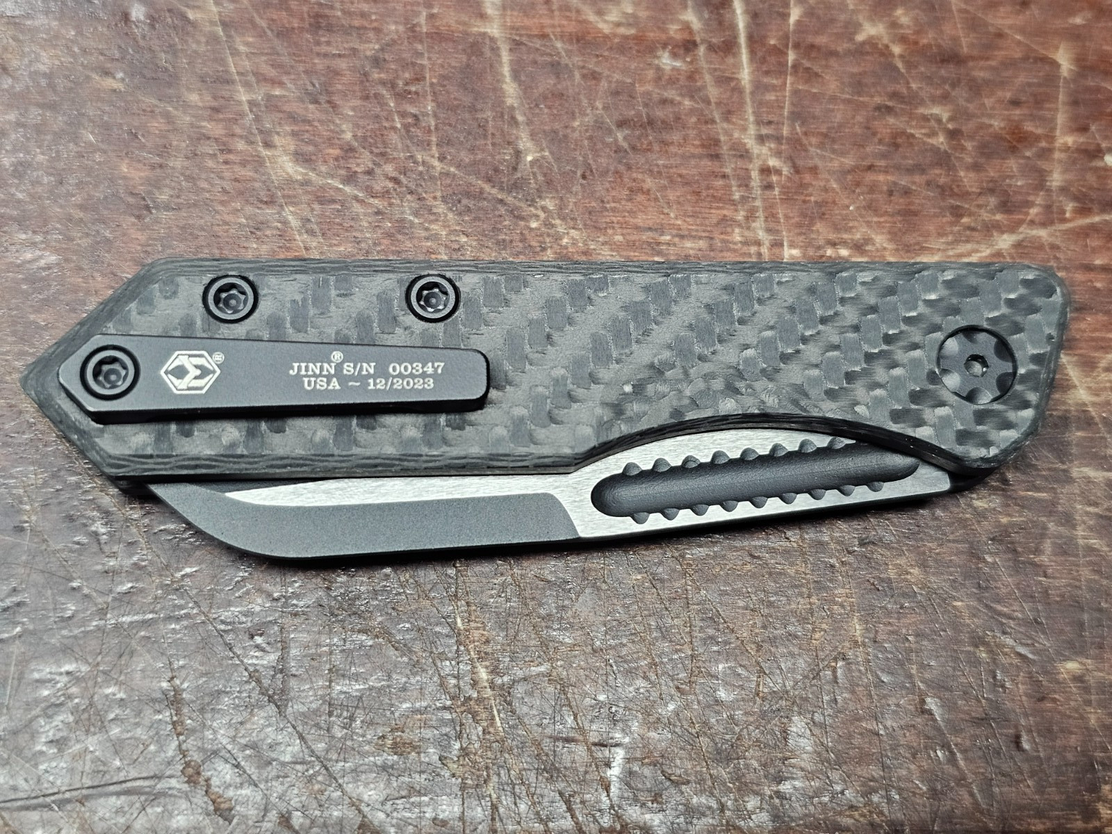 Heretic Jinn 2- Tone Black Carbon Fiber Slipjoint Knife S/N 00347