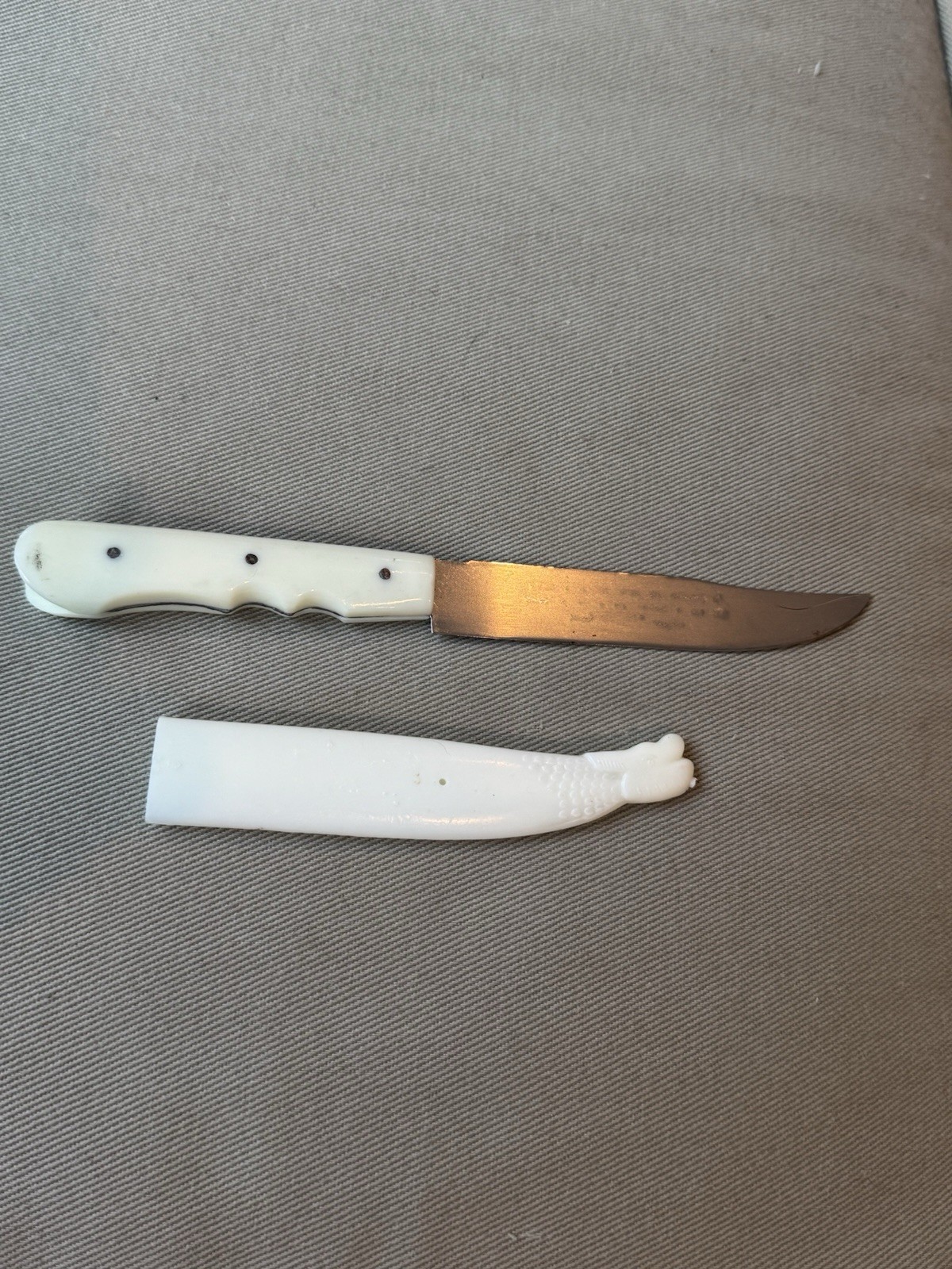 Τraditional Cretan Greek Knife with White Plexiglass Plastic Handle and Sheath
