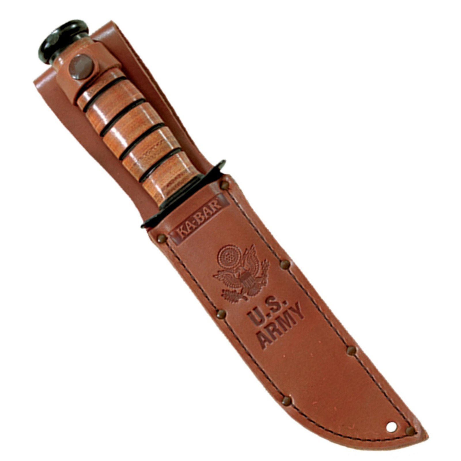 KA-BAR US Army 7″ Fixed Blade Knife, Serrated Leather Handle, Brown Sheath #1219