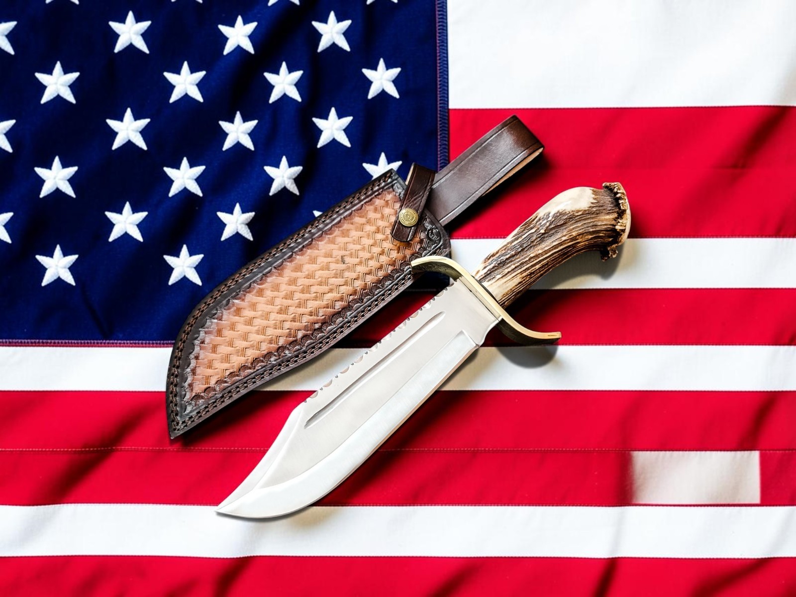 Handmade Hunting Bowie Knife | D2 Steel Blade with Stag Crown Antler Duty Paid