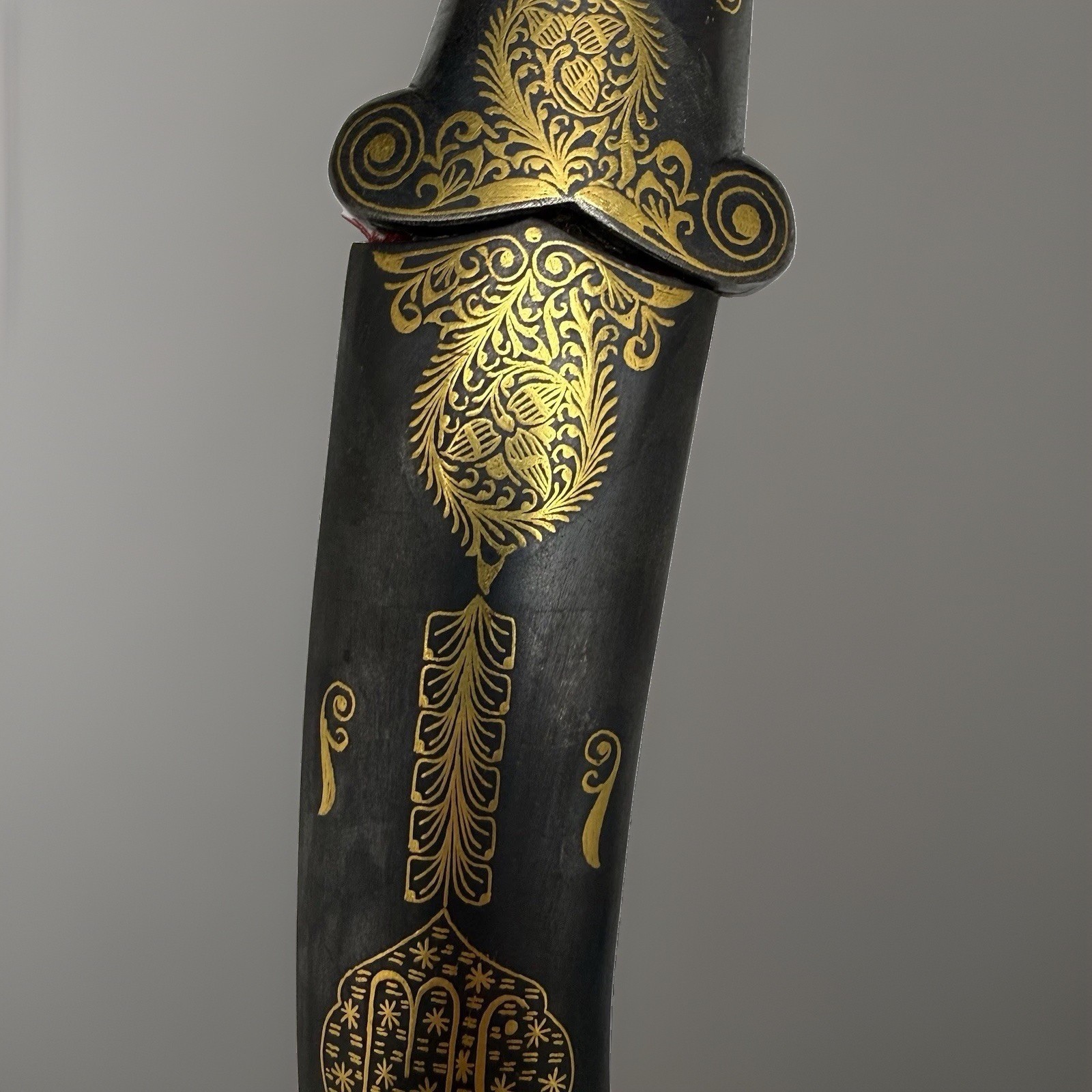 India Persian Khanjar Dagger Damascus Blade Gold Inlay Tiger Handle w Sheath