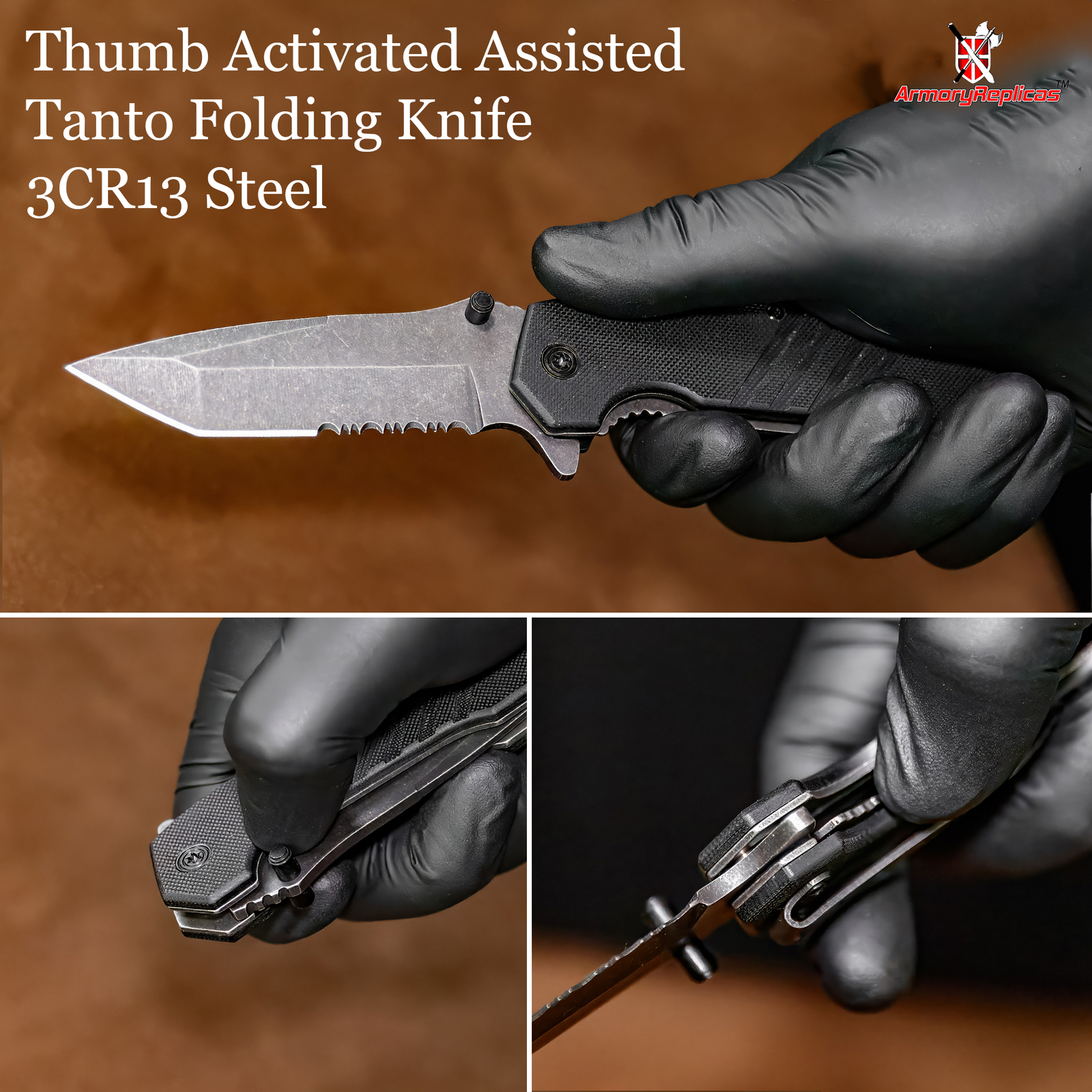 Alpha Force Tanto Assisted Knife for Camping & Hunting Durable 3CR13 Steel Blade