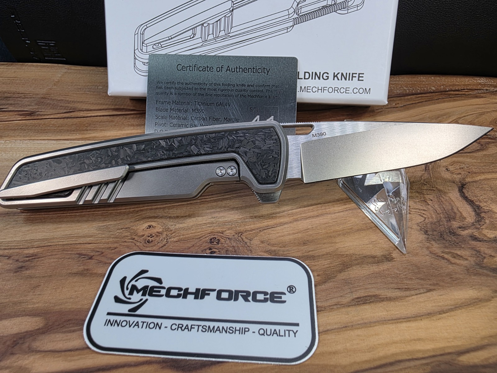 Mechforce Knives M1 Titanium/CF Handle & Bohler M390 Blade Folding Knife #41 NIB