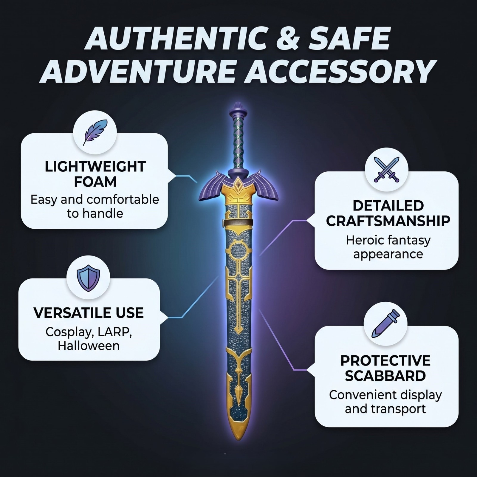 37″ Link’s Foam Master Sword with Plastic Scabbard for Cosplay