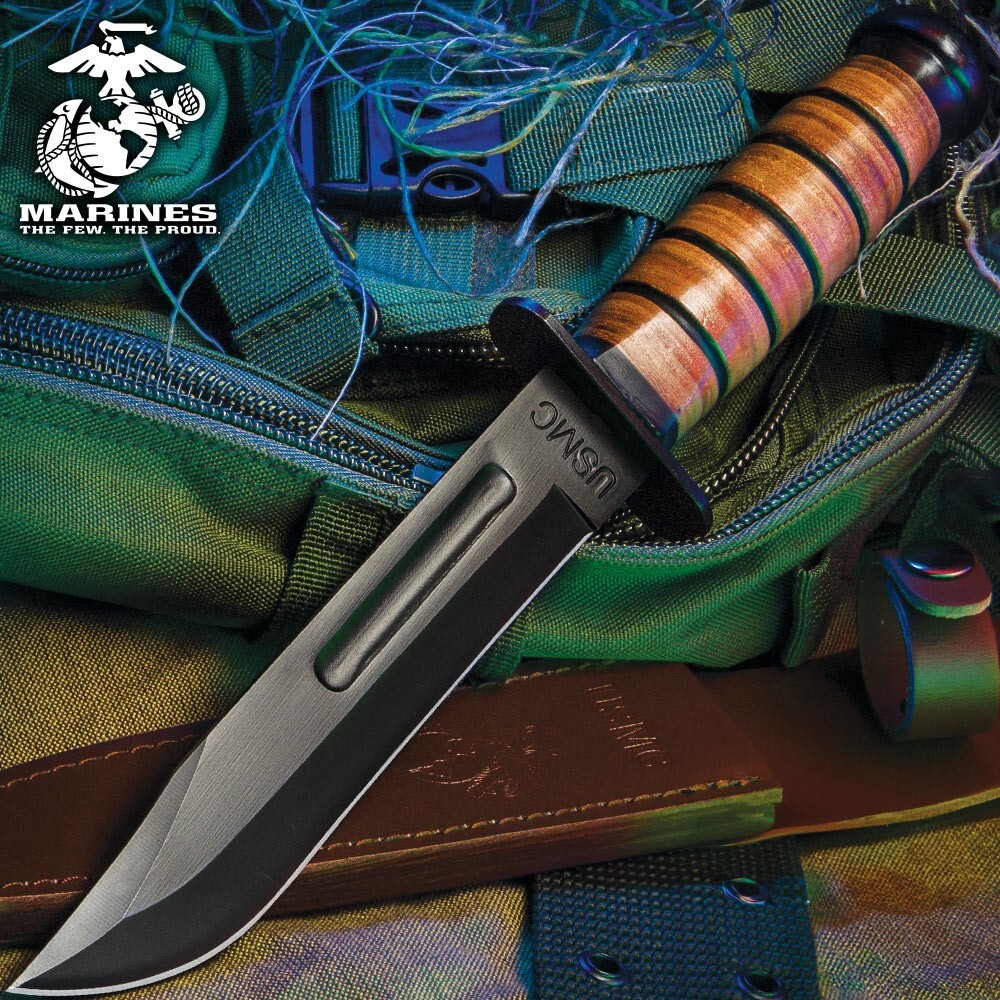 USMC Marines Tactical Bowie Survival Hunting Knife Military Combat Fixed Blade