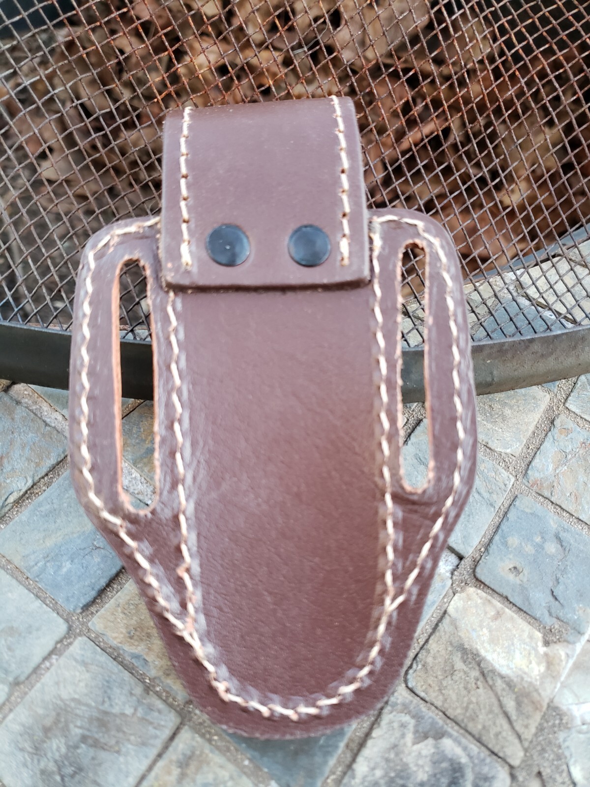 5″ Brown Slip Thru Leather Sheath Belt Knife Holder Pocket Folding Spring Knife