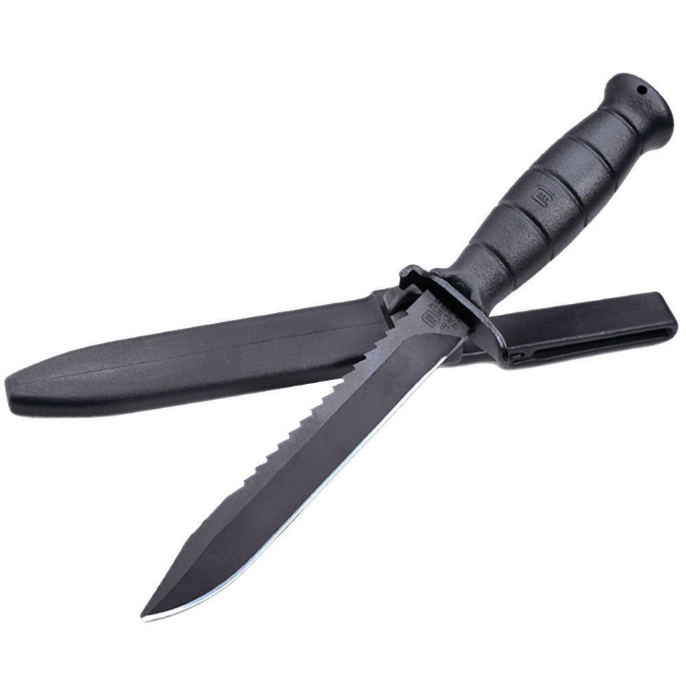 GLOCK FM 81 Field Knife 6.5″ Fixed Blade, Carbon Steel Sawback Clip Point, Black