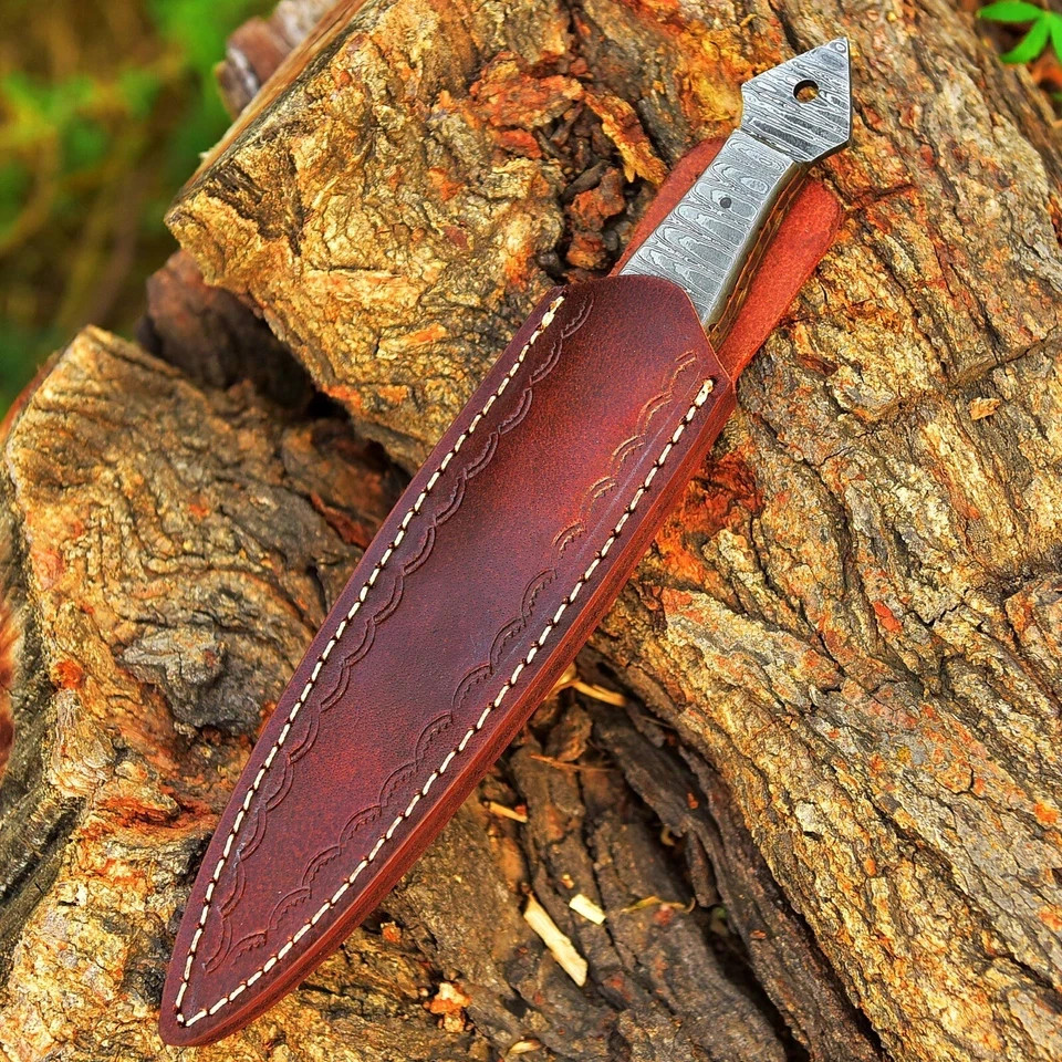 Custom Made Hand Forged Damascus Steel Tri Double Edged Dagger Knife 2418