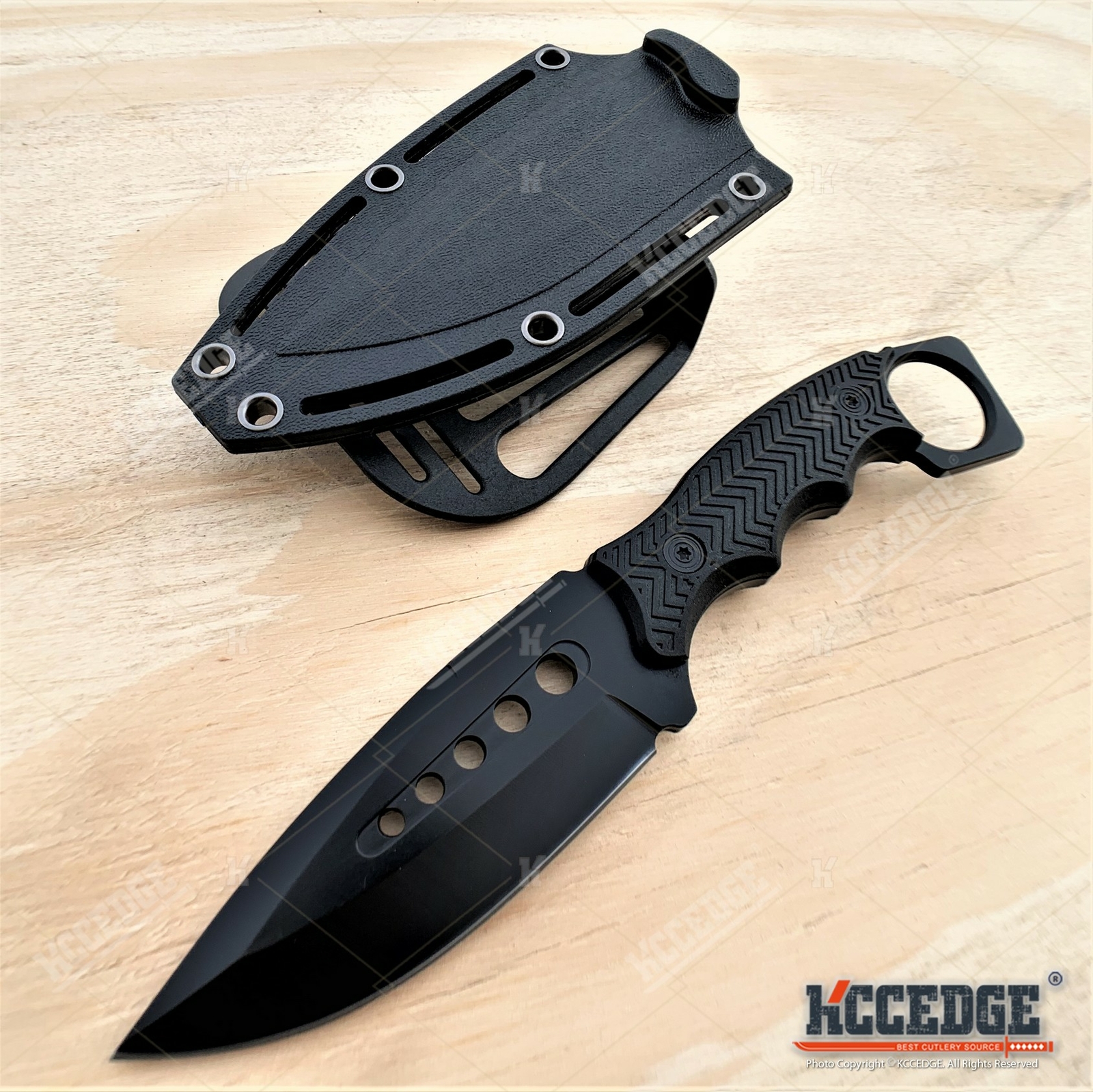 9″ FULL TANG FIXED BLADE KNIFE Kydex Sheath Hunting Knife Drop Point Blade