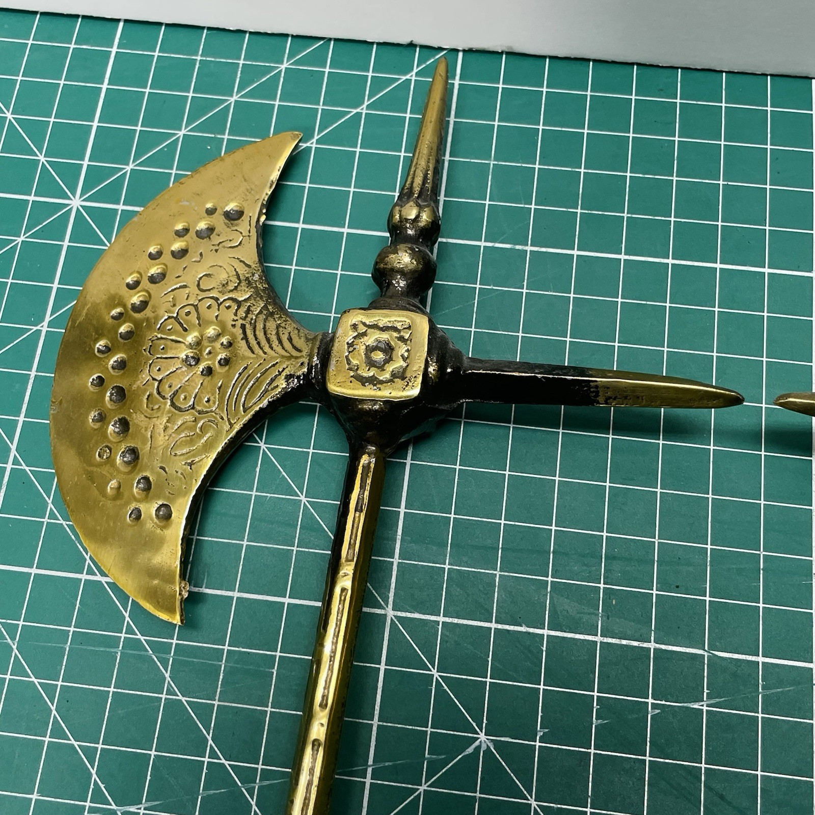 Vintage Metal Decorative Axes Pair Wall Mount Made In Japan Medieval Decor