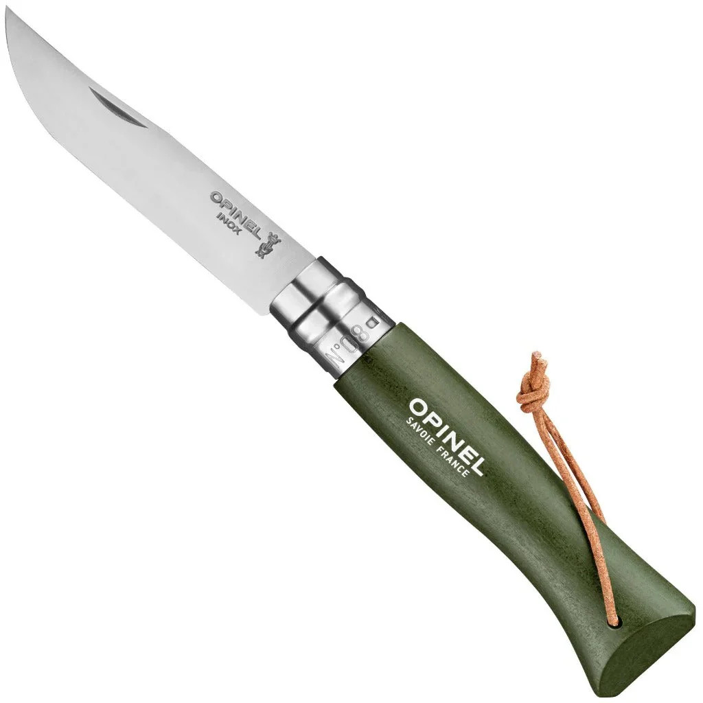 Opinel No. 8 Folding Knife 3.28″ Stainless Steel Blade Wood Handle – Green