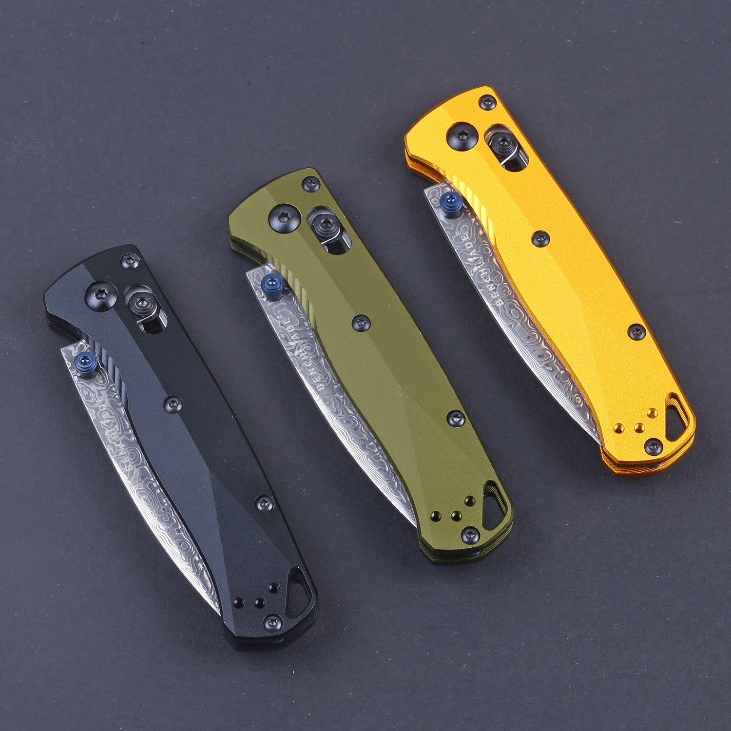 2025 New 535 Aluminum Green Handle Damascus Steel Blade Axis Lock Pocket Knife