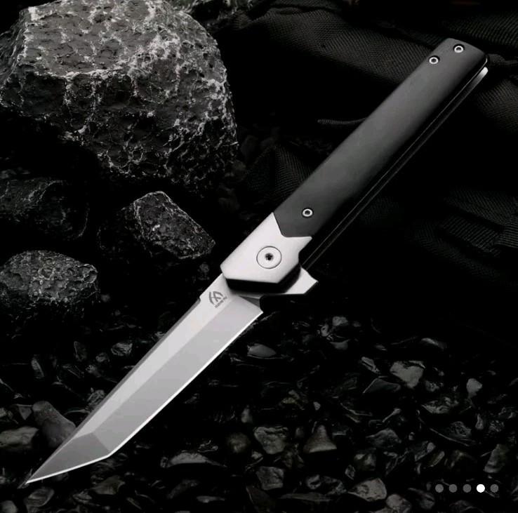 Huang Fu 8.1″ Tanto Folder Knife 14C28N Blade, G10 Handle With Steel Pivot Guard