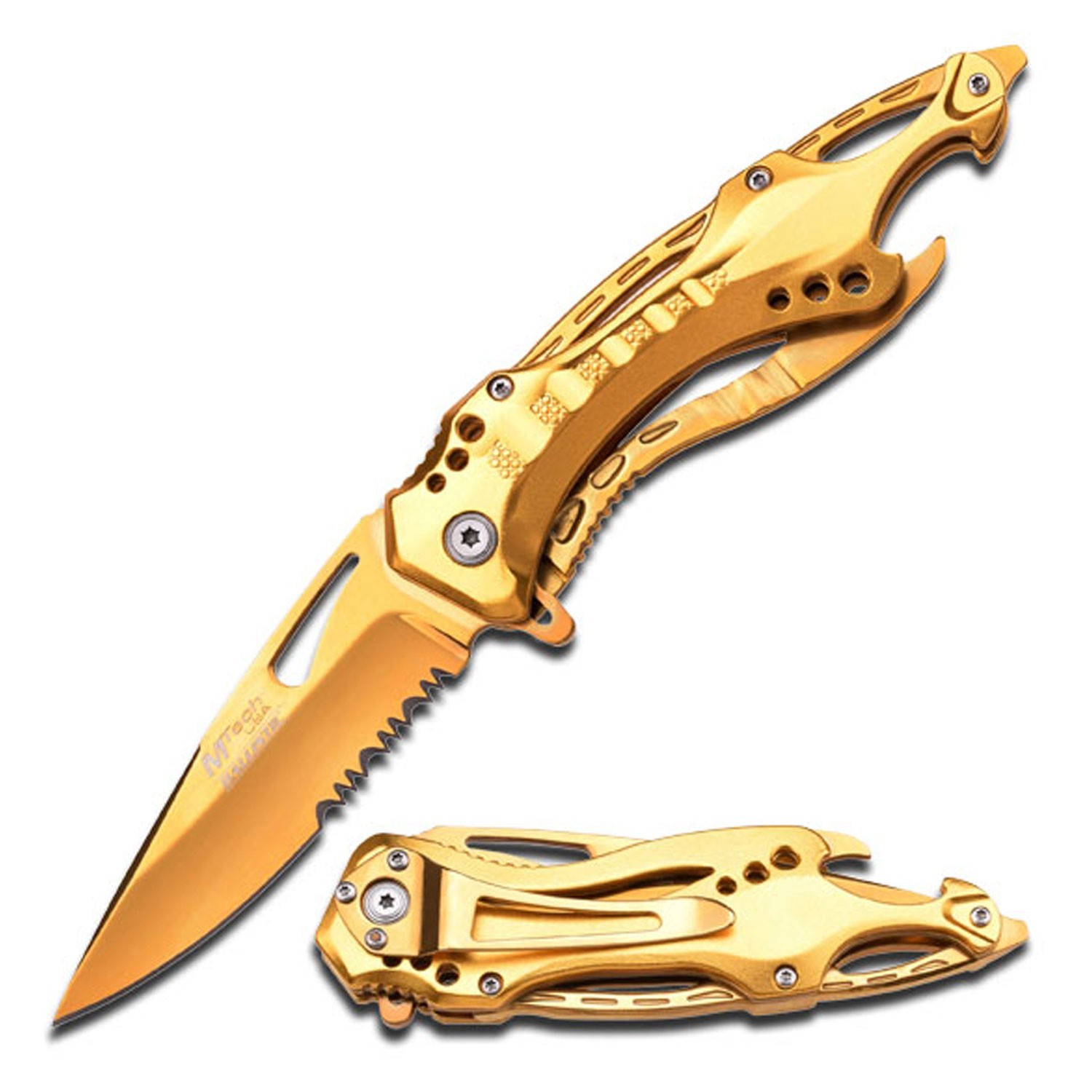8″ MTECH Gold Spring Assisted Pocket Knife Folding Survival Knife with Clip