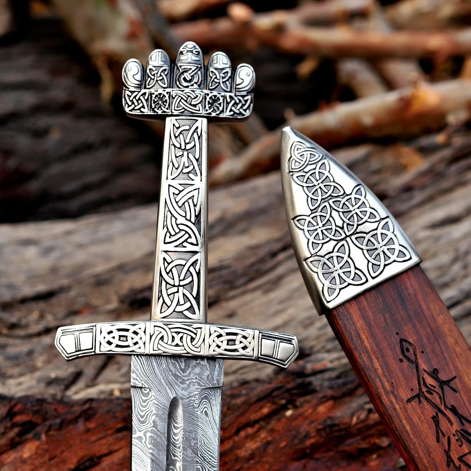 Hand Forged Damascus Steel Viking Sword Battle Ready Medieval Sword +Scabbard