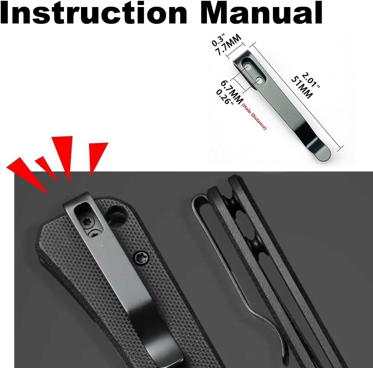 2 Pack Knife Pocket Clip Deep Carry Pocket Clip Replacement for EDC Knife Recess