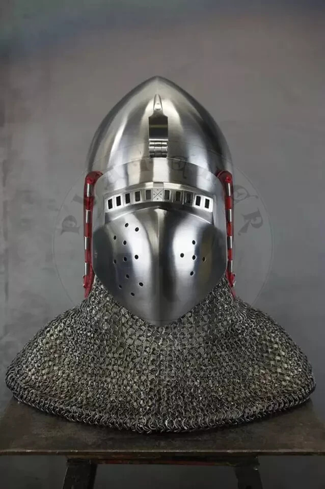 Medieval Bavarian Bascinet Helmet 18 Guage Steel Bascinet Hounskull Visor