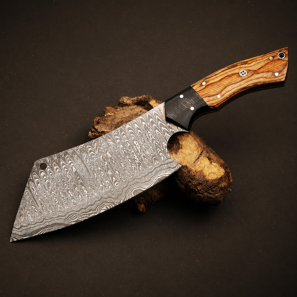CUSTOM HANDMADE FORGED DAMASCUS STEEL CLEAVER MEAT CHOPPER BUTCHER KNIFE SHEATH.