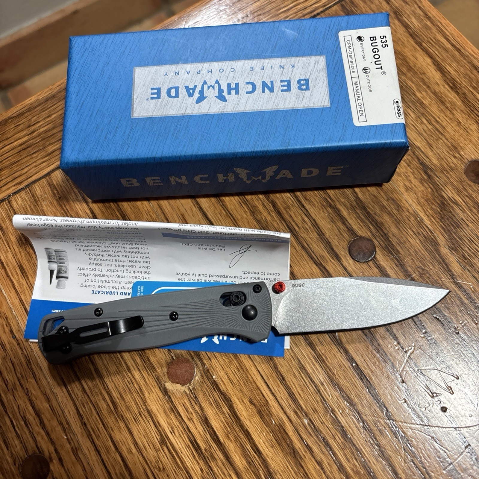 Benchmade 535BK-4 Bugout Gray Aluminum Handle M390 Stainless Steel Knife