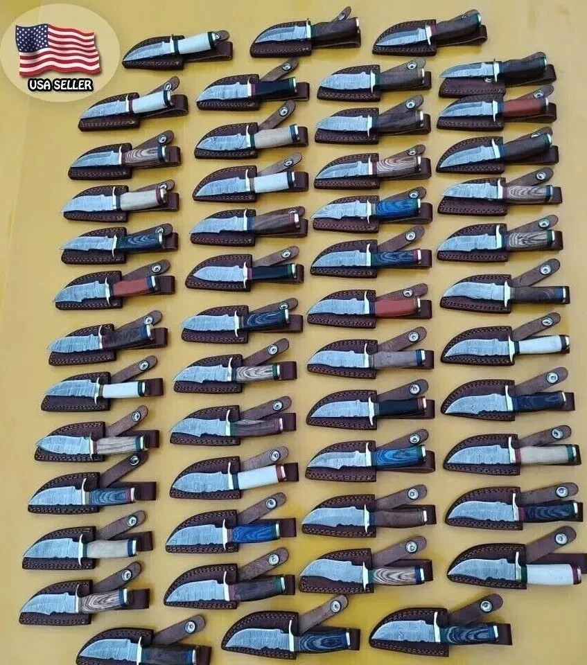 LOT OF 20 PCS DAMASCUS STEEL 6″ IN SKINNER HUNTING KNIVES W/SHEATH FROM USA USPS