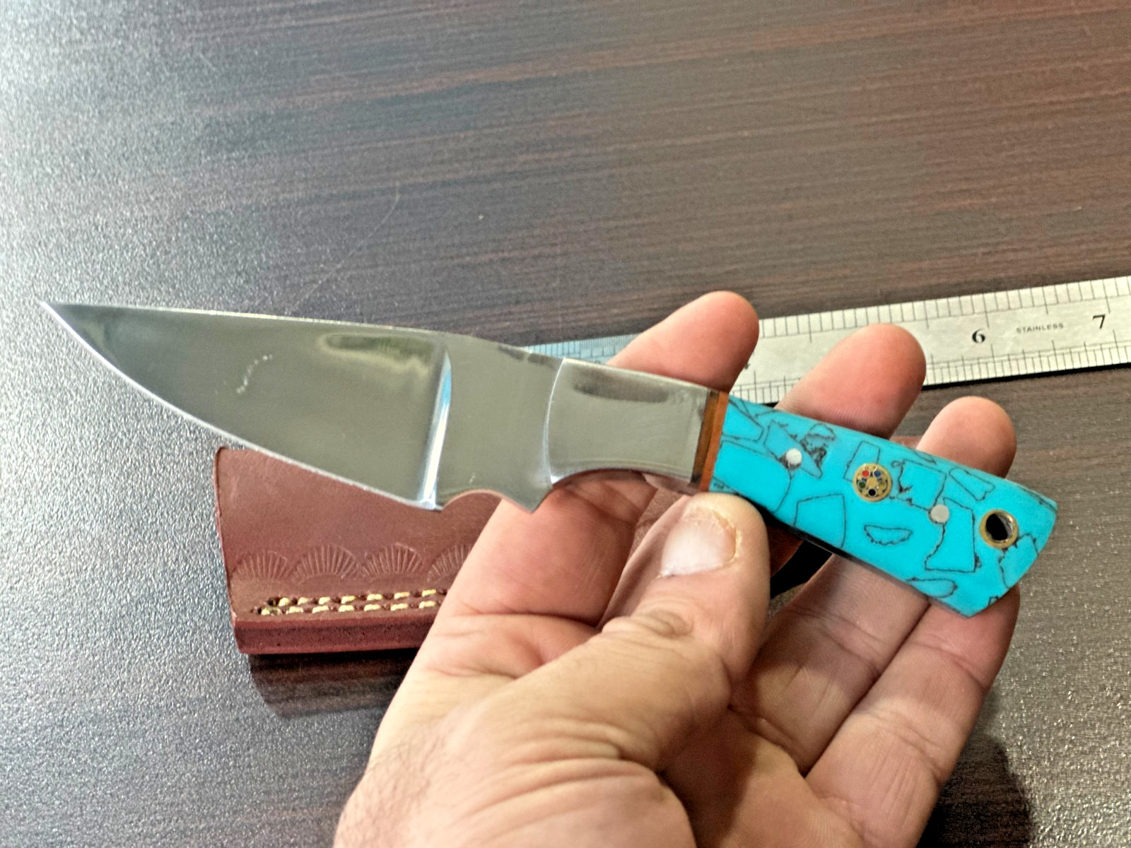 Handmade D2 STEEL Custom risen Hunting Camping Sport Skinner Knife W/Sheath2548