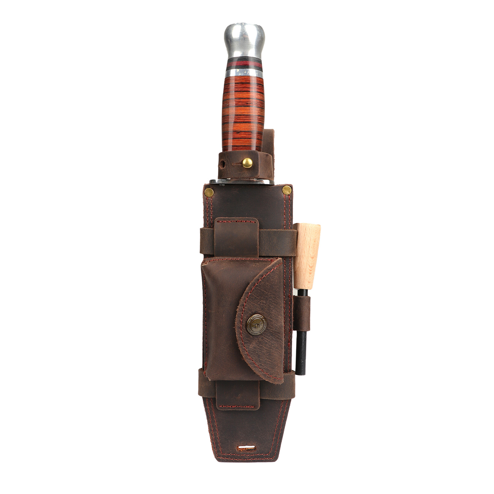 TOURBON Survival Leather Tracker Knife Sheath Horizontal Belt Holster with Pouch
