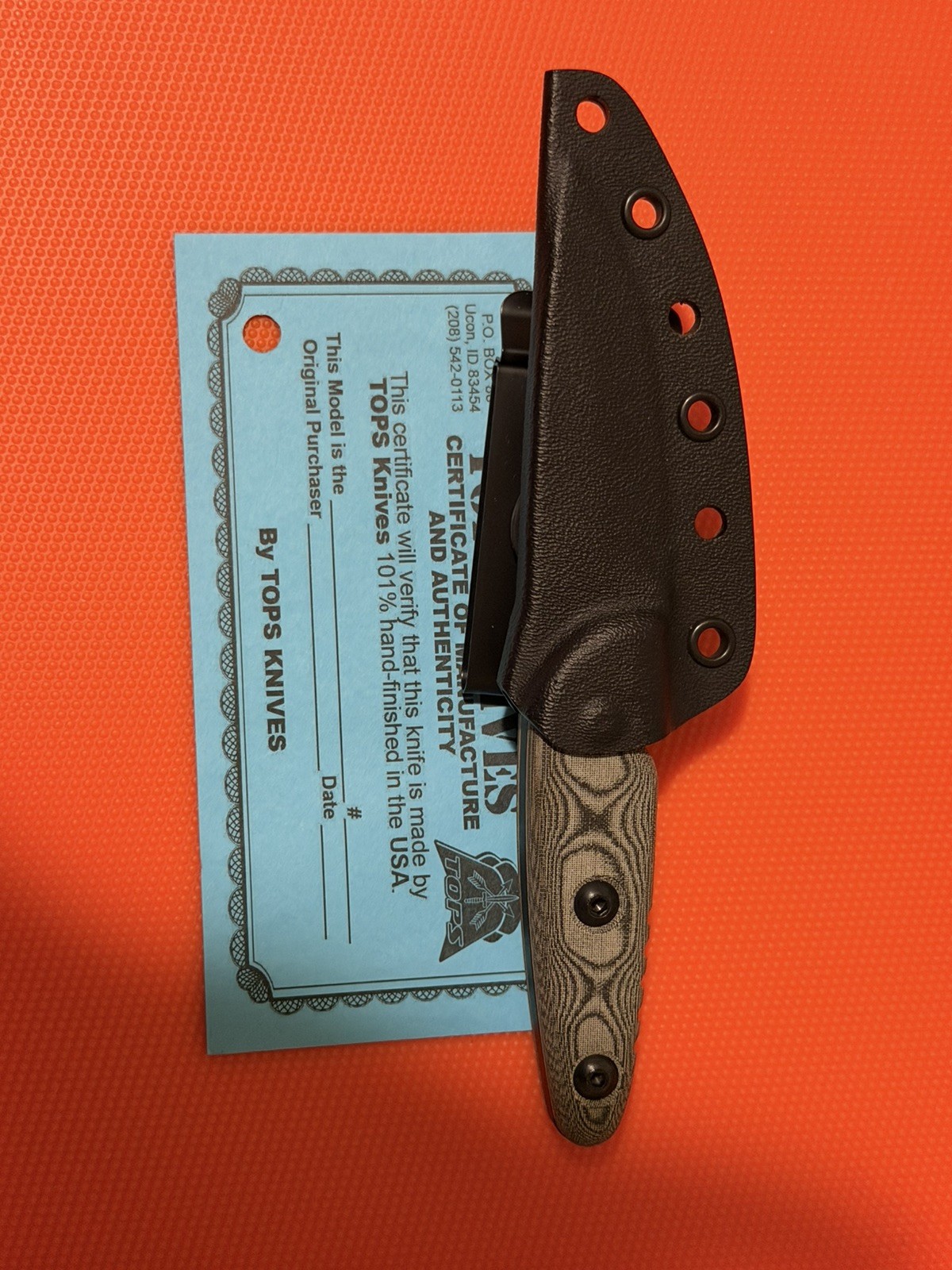 TOPS UTE-Utility Tool Edged Fixed Knife 2.88″ 1095HC Steel Full Blade Micarta
