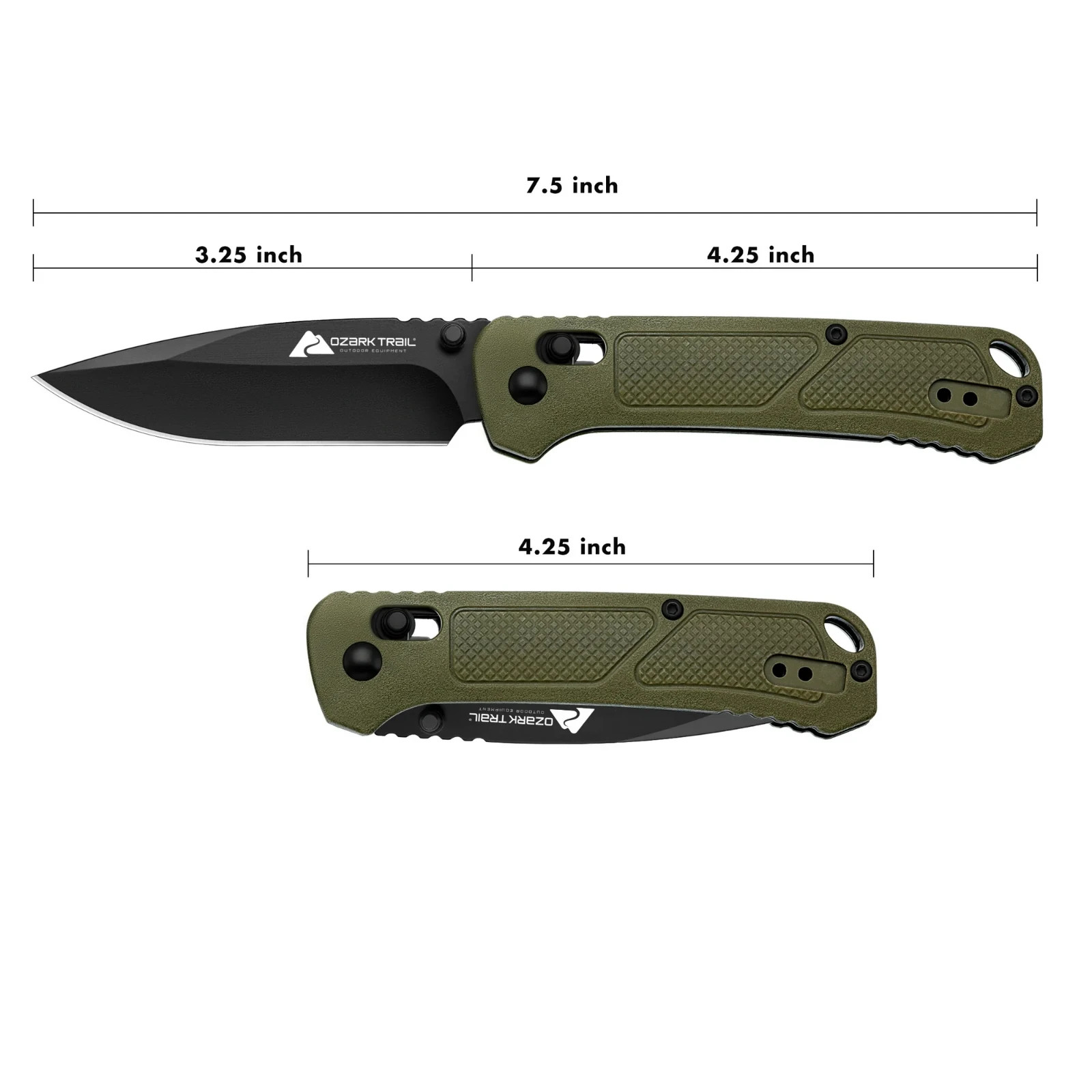 Ozark Trail 7.5 inch Folding Knife,D2 Blade,Ball Bearing,OD Green Handle, Slide
