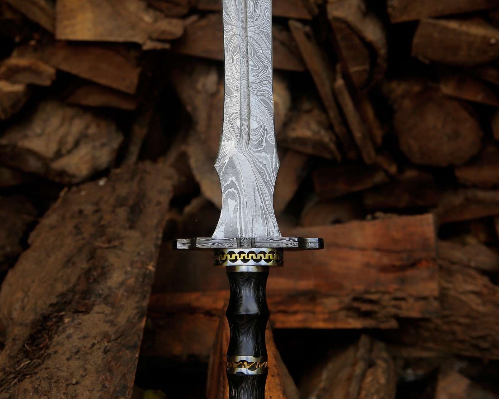 Hand Forged Damascus steel Medieval Longsword Knight Sword with Leather Sheath