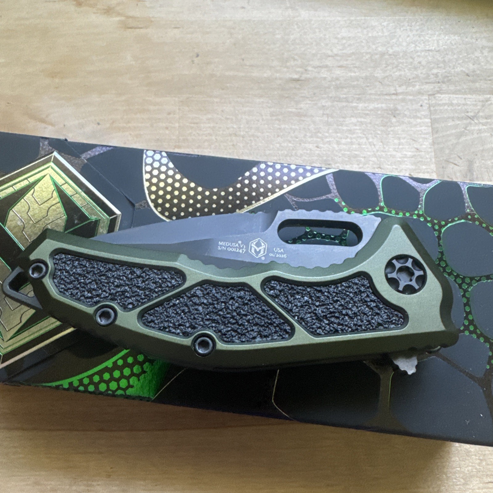 Heretic Knives Medusa Tanto DLC Magnacut Steel OD Green Framelock Made in USA