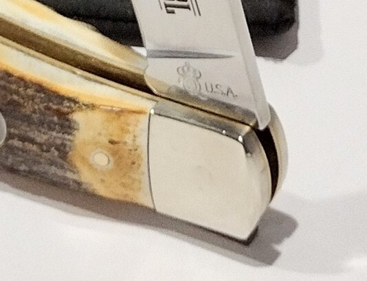Queen USA Brown Burnt Stag Horn Handles Lockback Folding Pocket Knife QGSH106