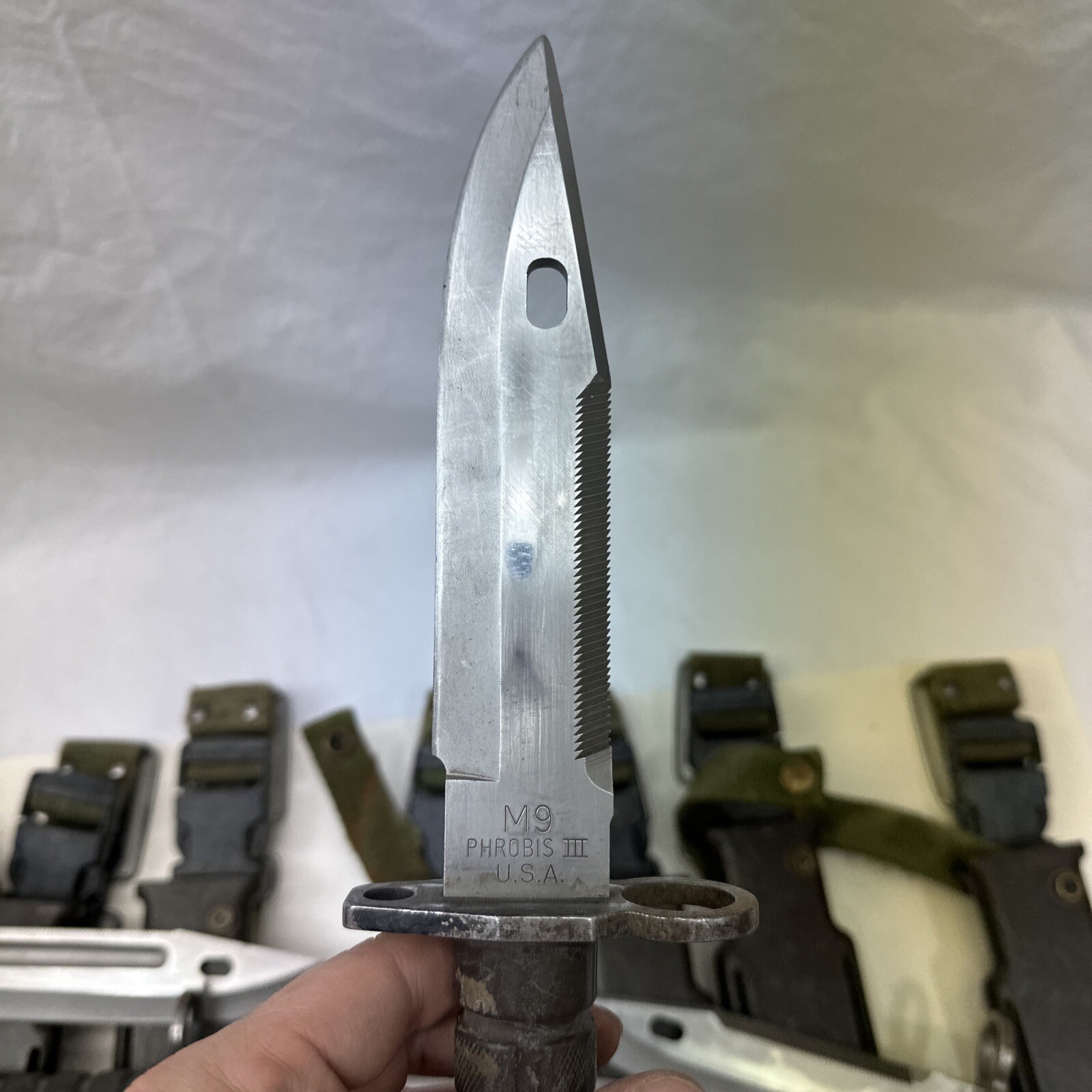USGI Early M9 PHROBIS III Military Fixed Blade Fuller C Grade Long Strap Sheath