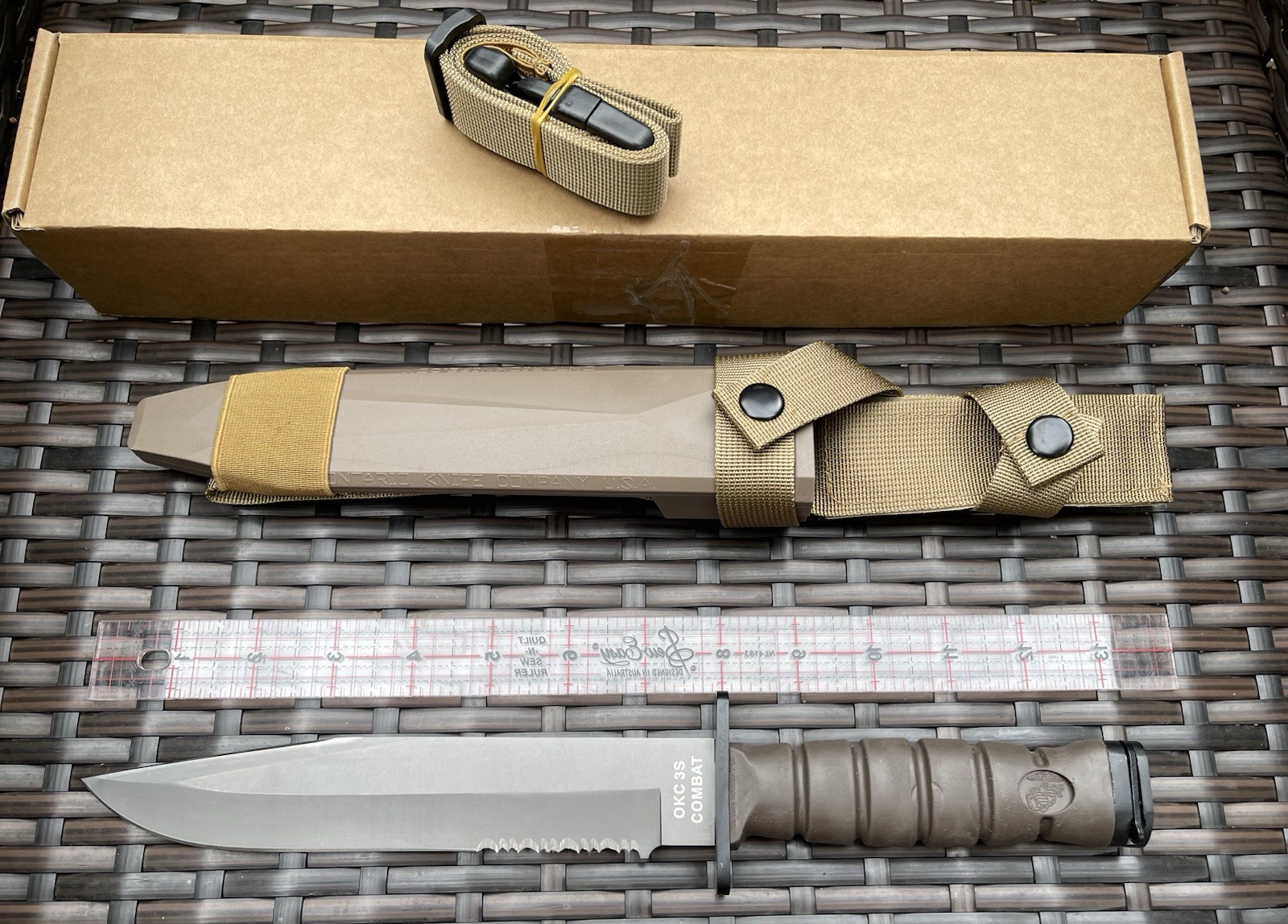 Ontario Knife OKC3S USMC Combat 8″ Blade and Scabbard Brown