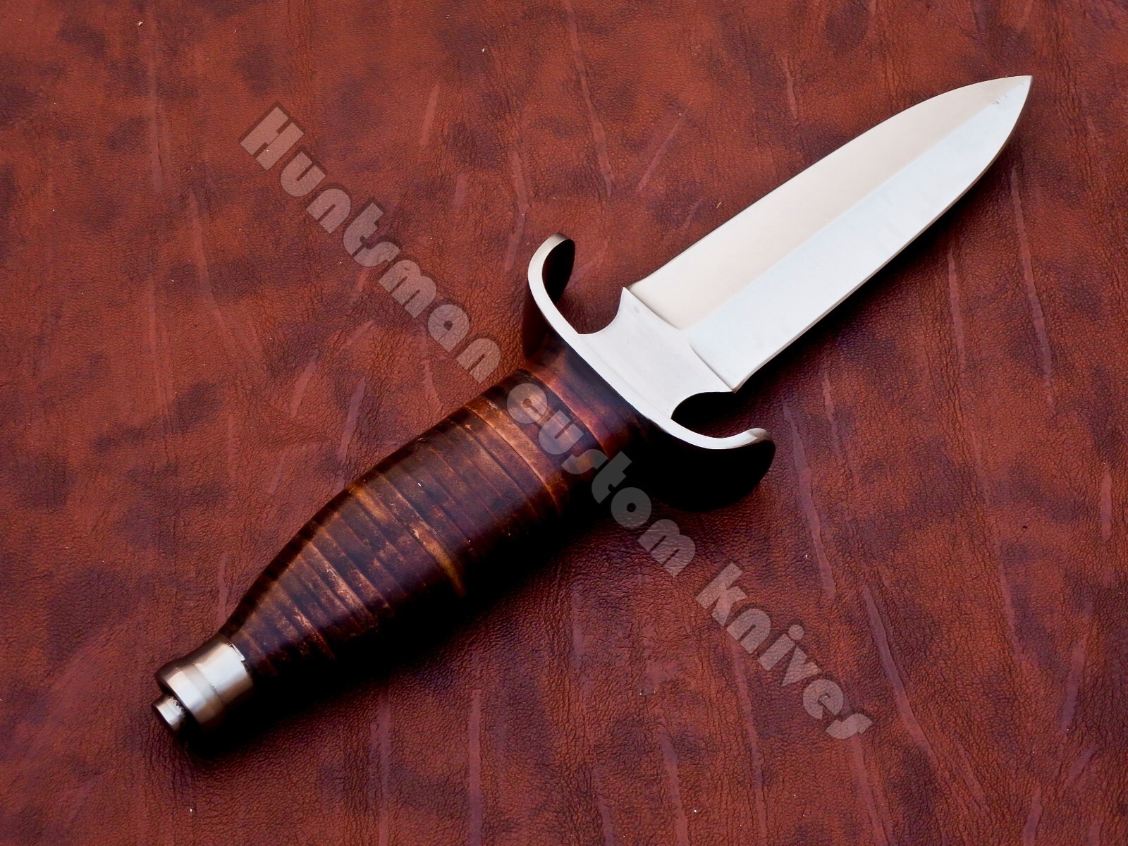 Custom Made Hand Forged Spring steel Personel Dagger with Leather stacked Handle