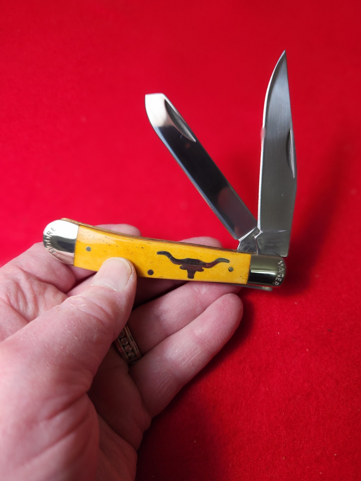 Moore Maker Matador, Texas 5202 LH Longhorn Trapper Knife Yellow Bone 2020 NIB