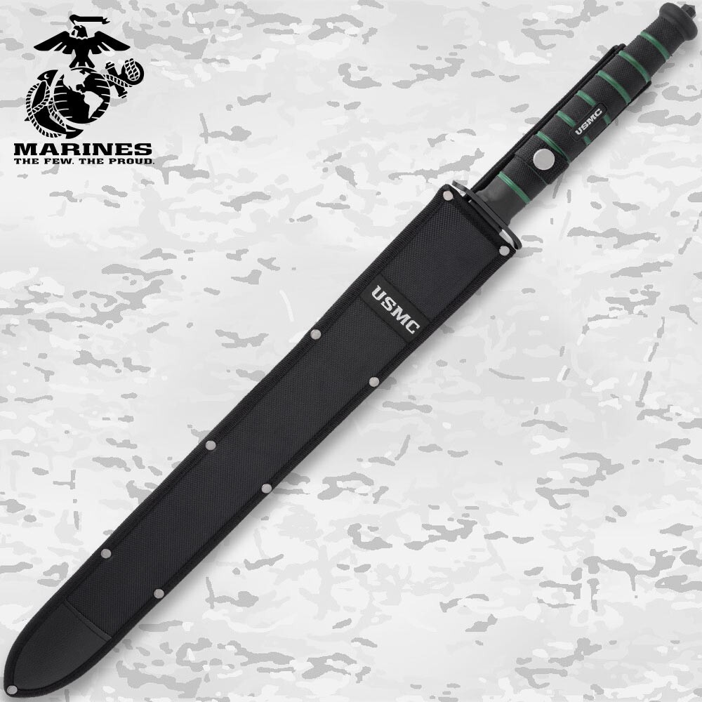 USMC Blackout Combat Double-Edged Sword with Nylon Sheath, Officially Licensed
