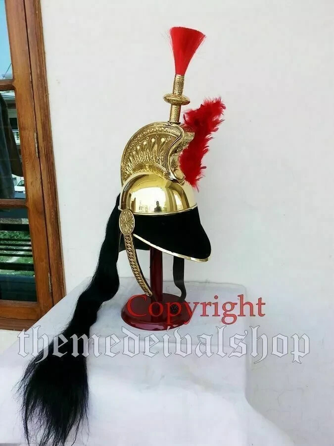 French Cuirassier Officer’s Napoleon Brass Helmet WITH STAND SCA HANDMADE SPARTA