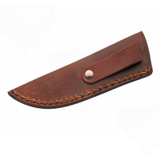Hunting Knife | 7″ Full Tang Drop Point Blade w/ Wood Handle + Leather Sheath