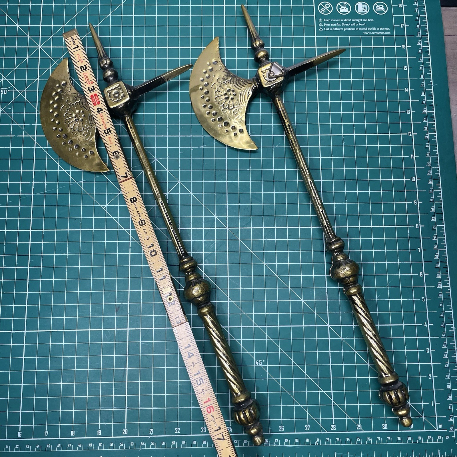 Vintage Metal Decorative Axes Pair Wall Mount Made In Japan Medieval Decor