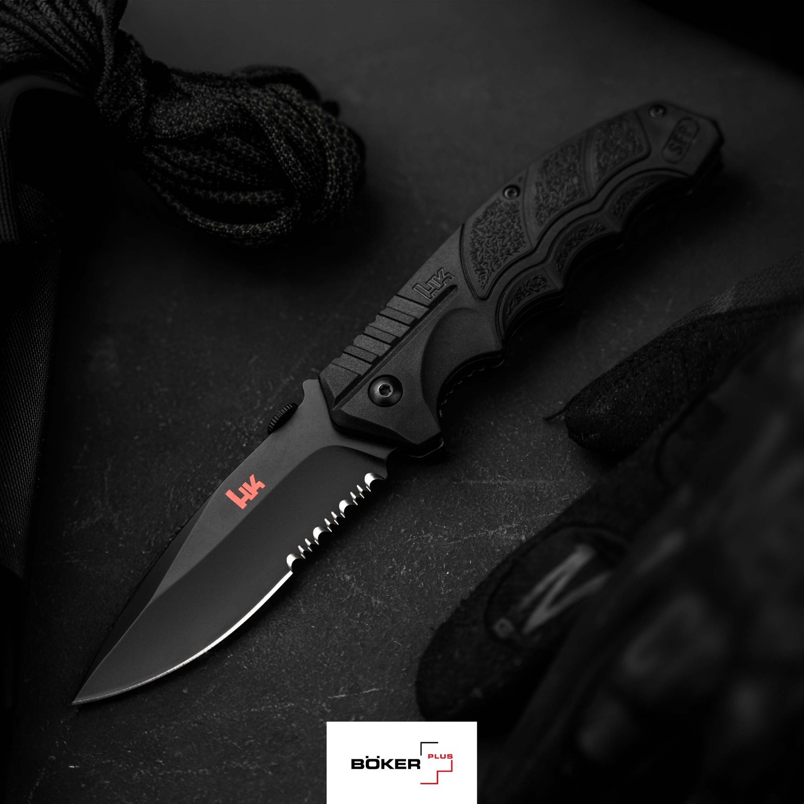 Heckler & Koch SFP Tactical Folder All Black Pocket Knife 3.62″ D2 ✔️ 01HK501