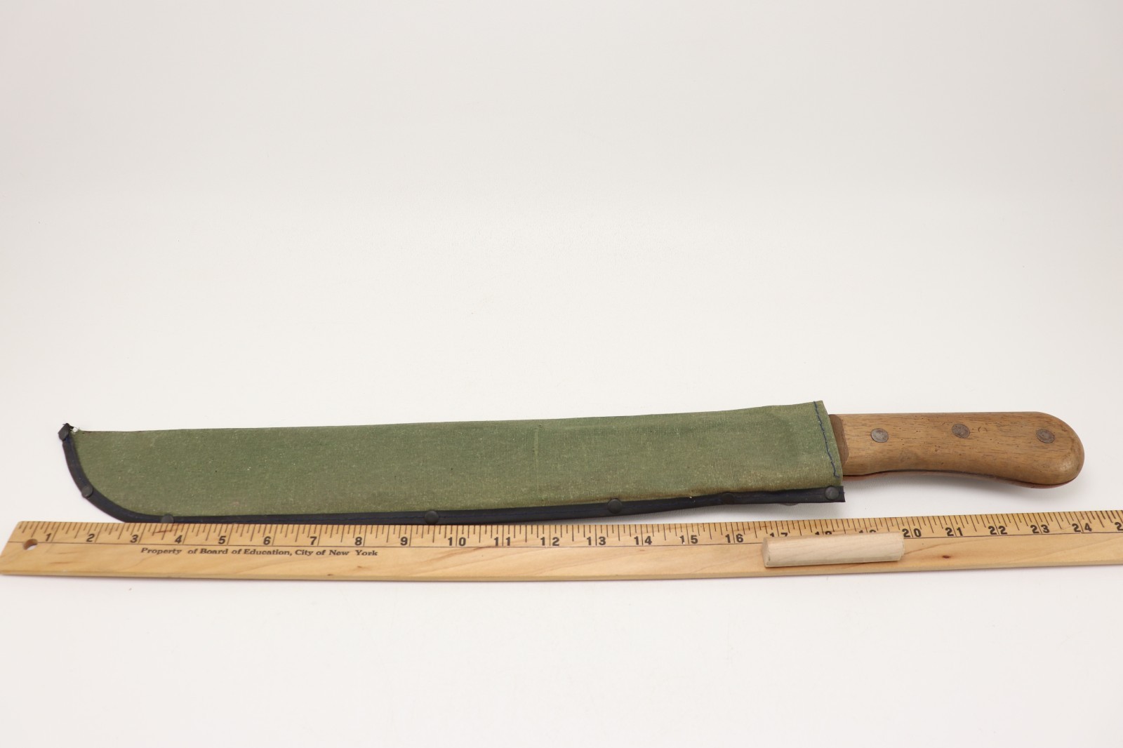Vintage 18 Inch Bufflo Machete W/ Sheath, Drop Forged, Wood Handle, 1 Lbs. 2 Oz.