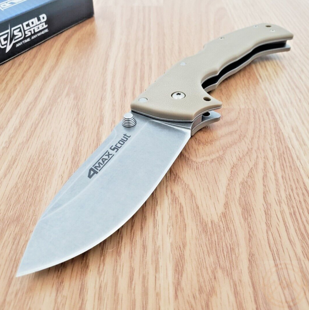 Cold Steel 4 Max Scout Folding Knife 4″ AUS-10A Steel Blade Tan Griv-Ex Handle